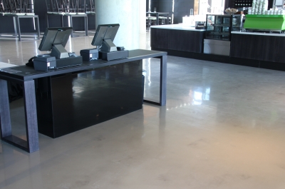 The decorative epoxy flooring near the cash registers used to pay for items at the bar.