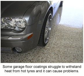 A high-quality flake floor in a garage with no signs of hot tyre pick-up.