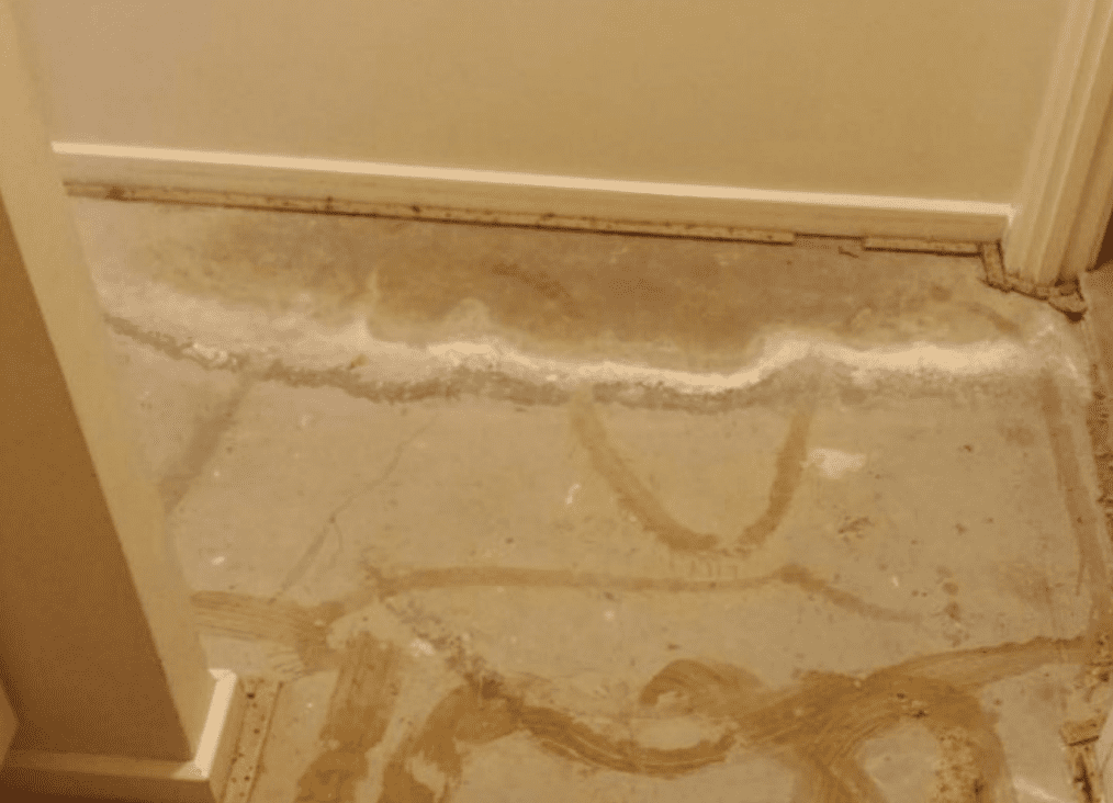 Severe efflorescence could be seen once the existing floor in this home was ripped up. 