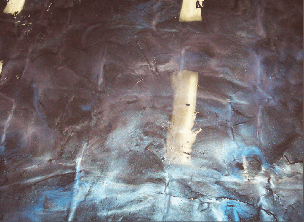 “Ghosting” can occur when metallic pigments settle in the grout lines.
