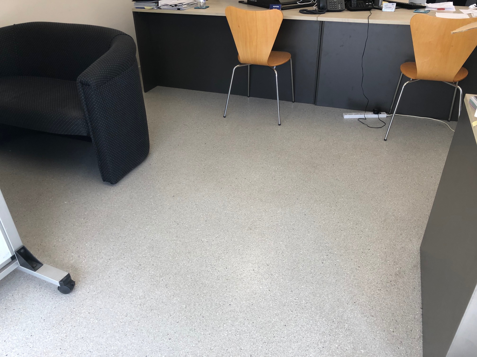 An office setting that had an epoxy flake commercial floor installed.