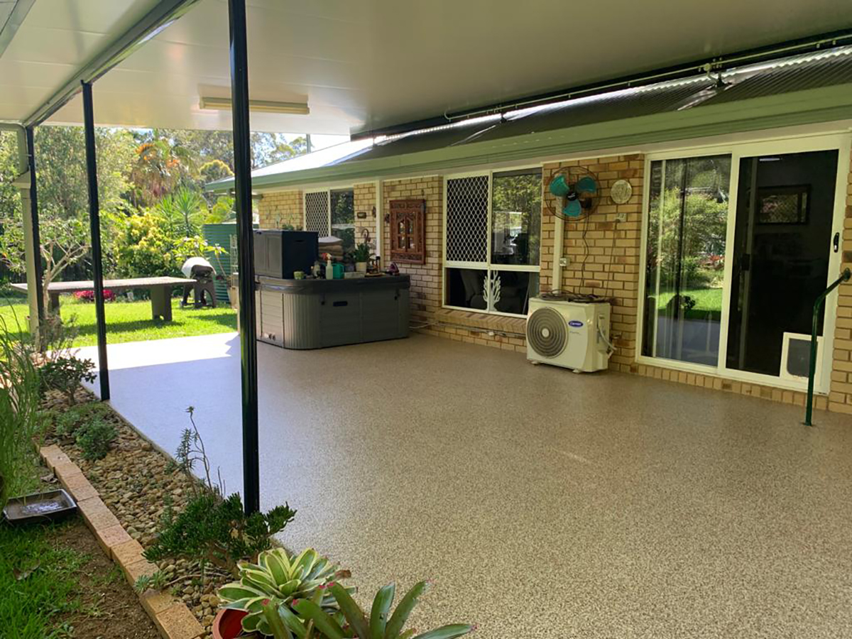 A patio area in a home was revitalised with the application of an epoxy flake floor.