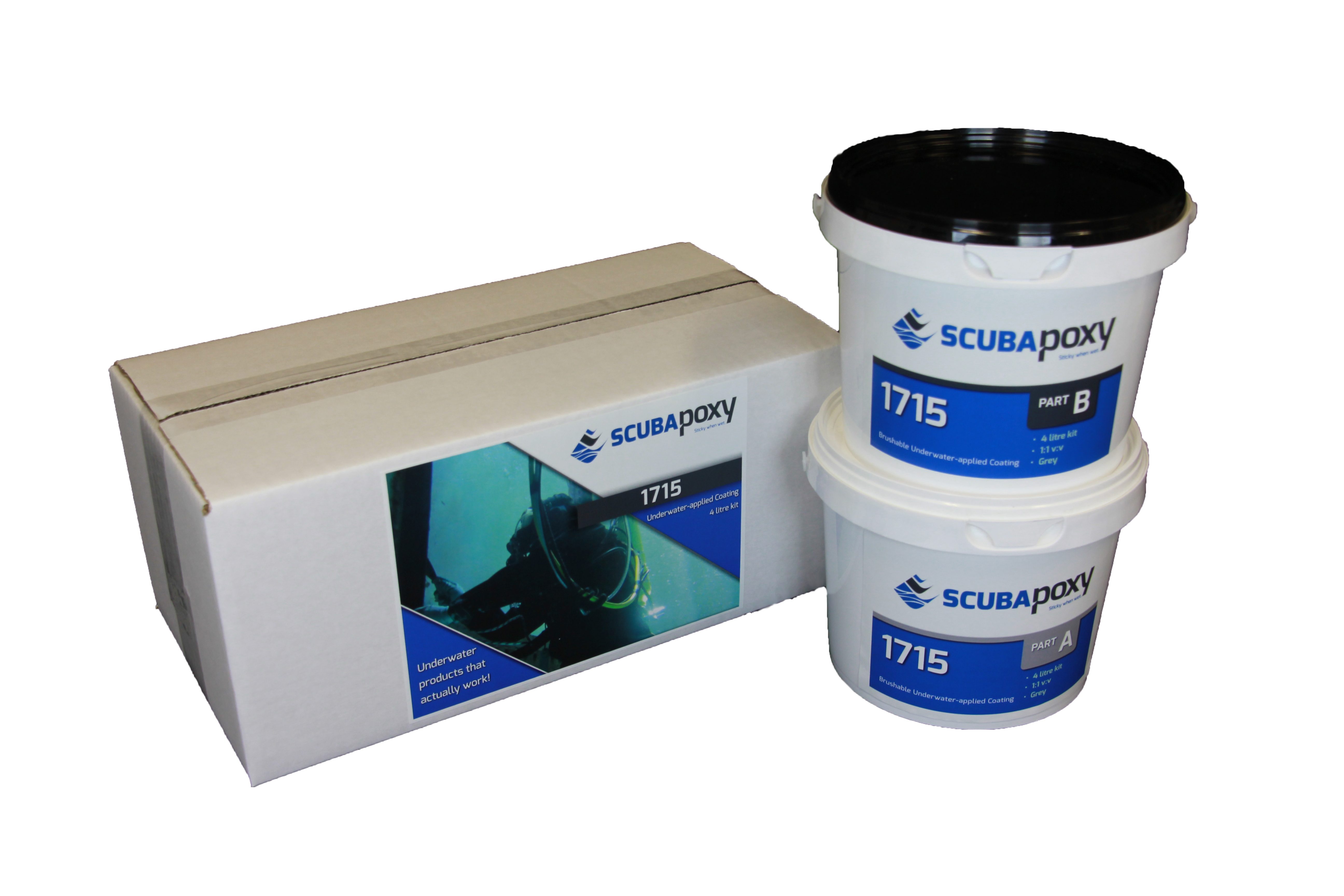A 4 litre kit of Scubapoxy 1715 brushable underwater epoxy coating.