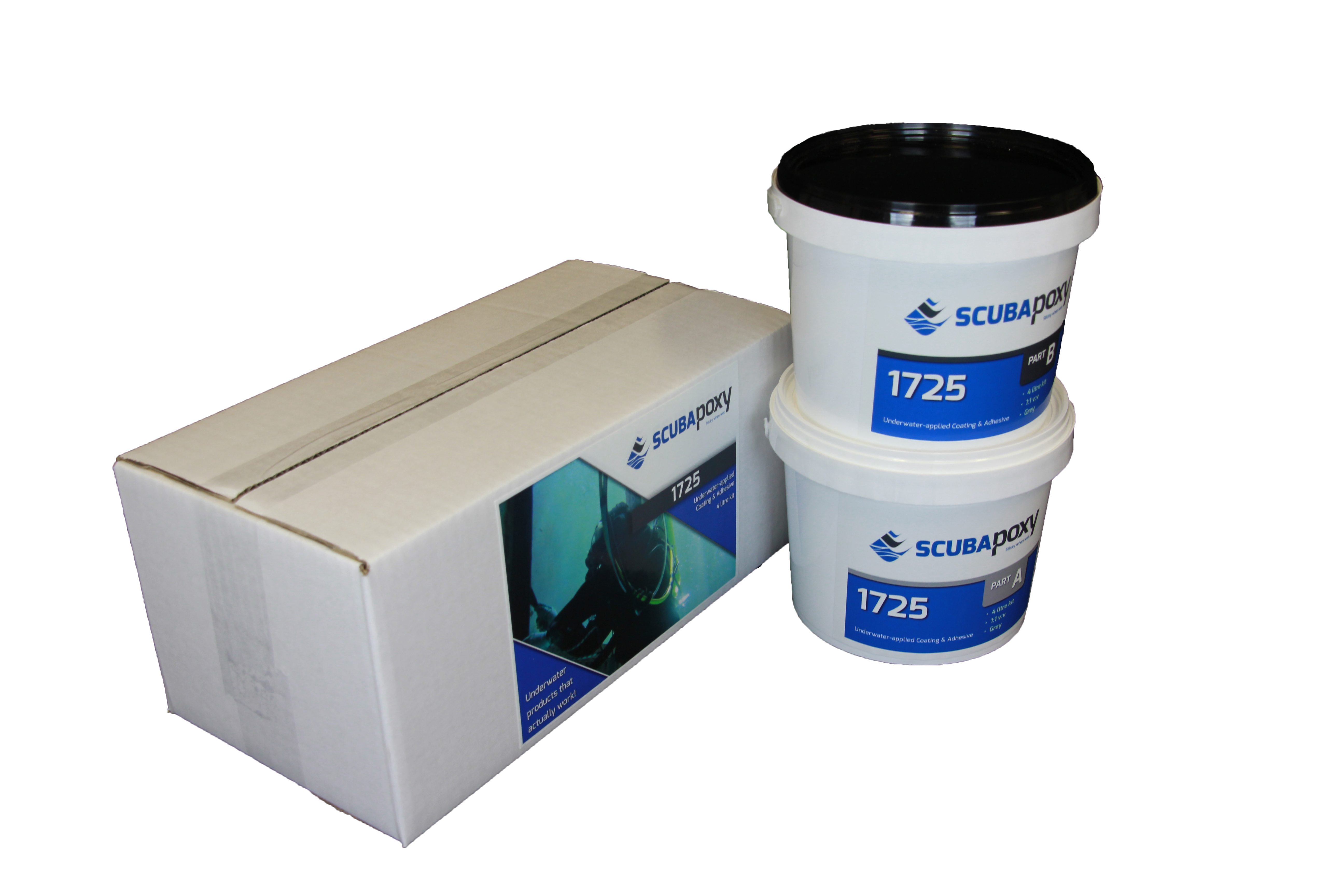 A 4 litre kit of Scubapoxy 1725 underwater-applied coating and adhesive.
