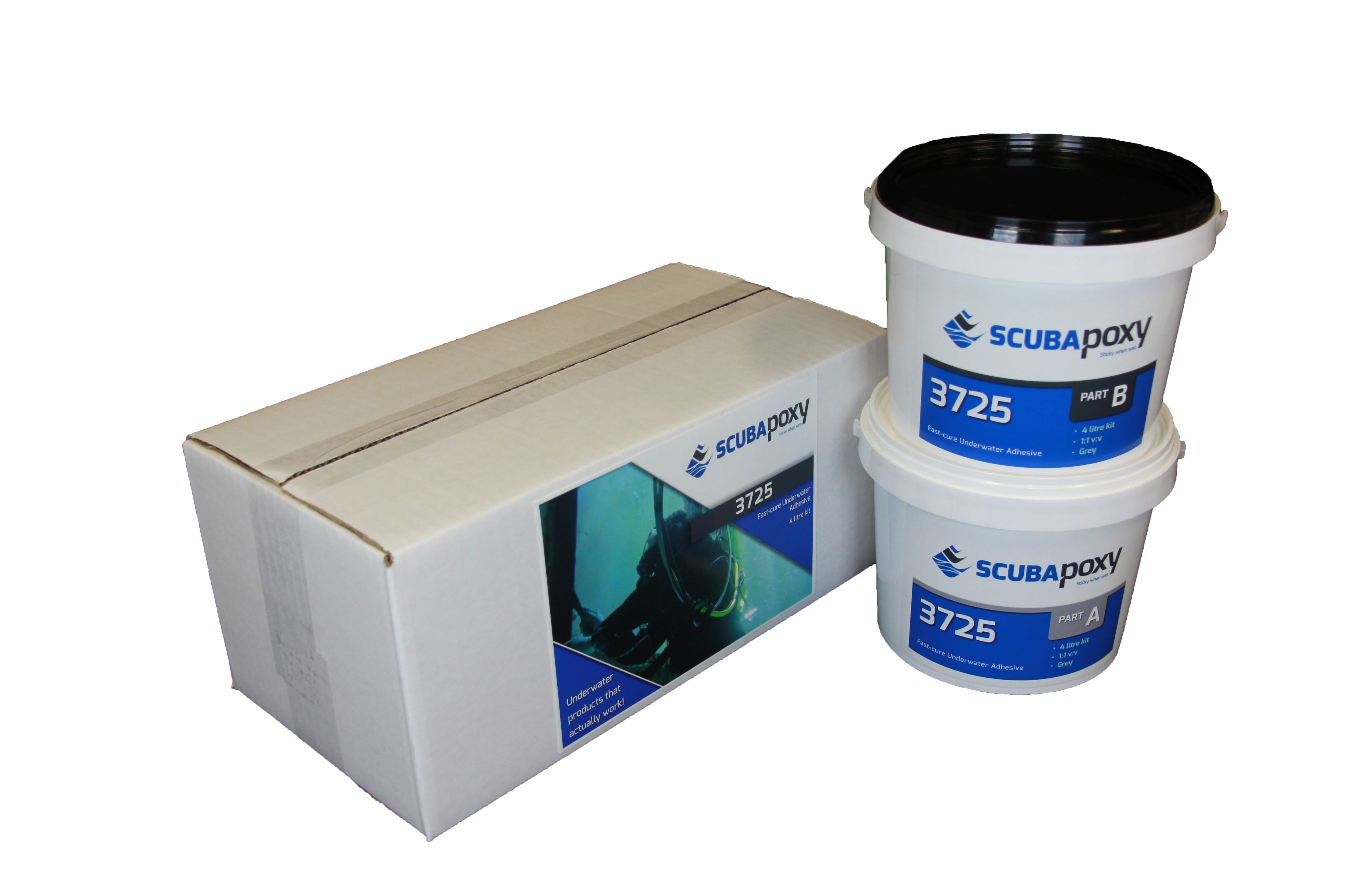 A 4 litre kit of Scubapoxy 3725 underwater-applied fast-cure adhesive.