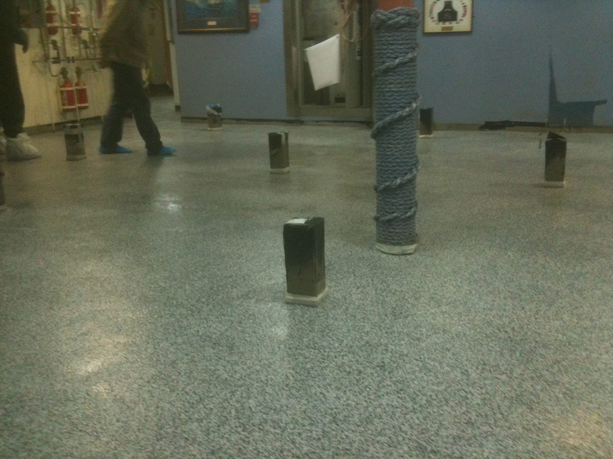 An open section of cafe onboard an FFG class vessel ready to be fitted out with tables and chairs after the Phoenix system had been installed.