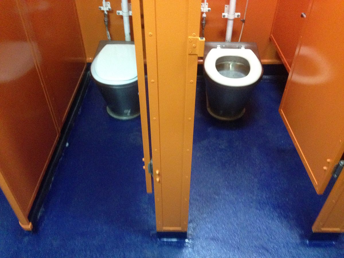 A couple of toilet cubicles that are housed in the sanitary space were also completed with the wet-space flooring system.