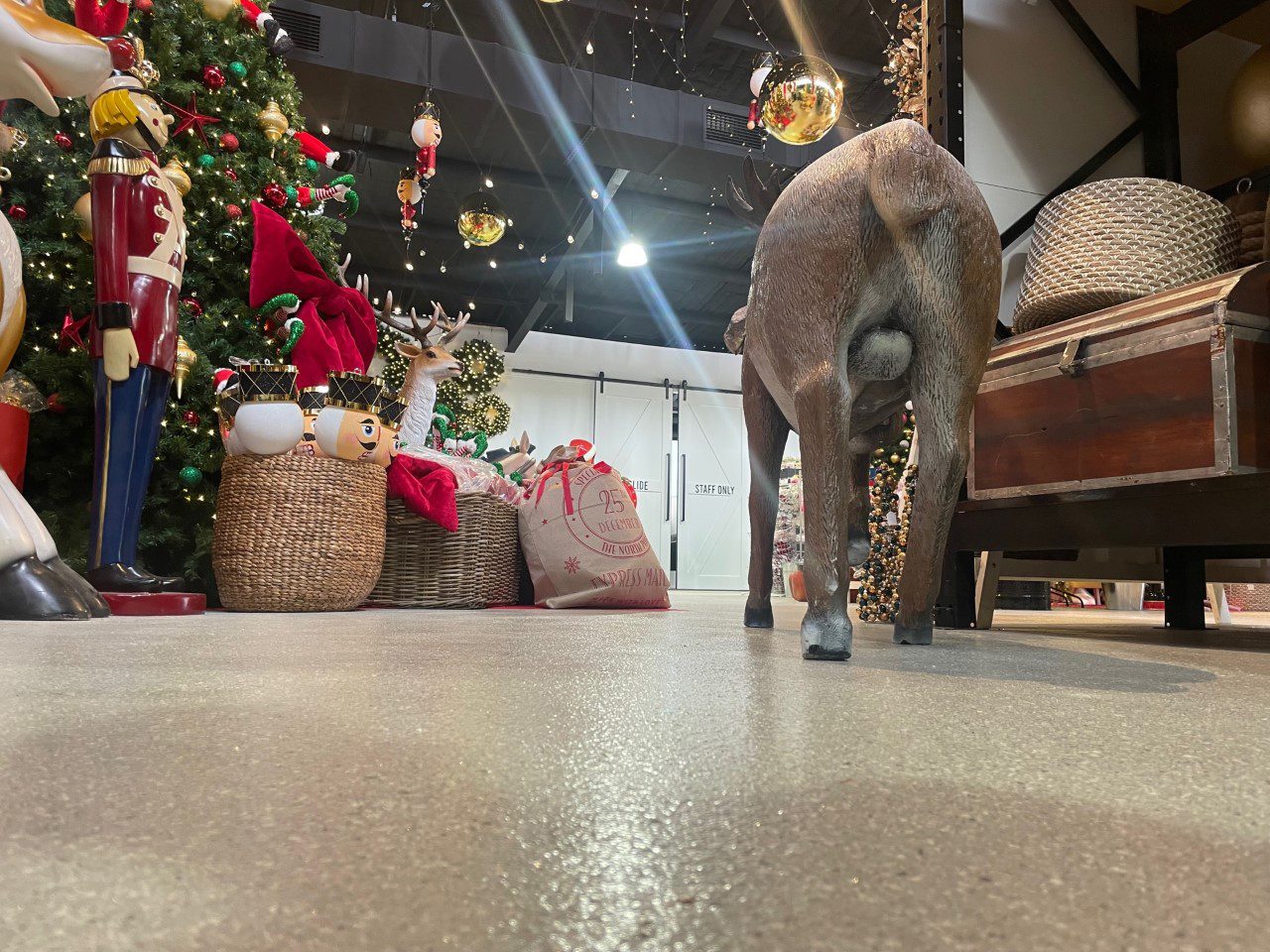 A low-angle shot of the new flake floor once the business had re-opened and put their products out on display.