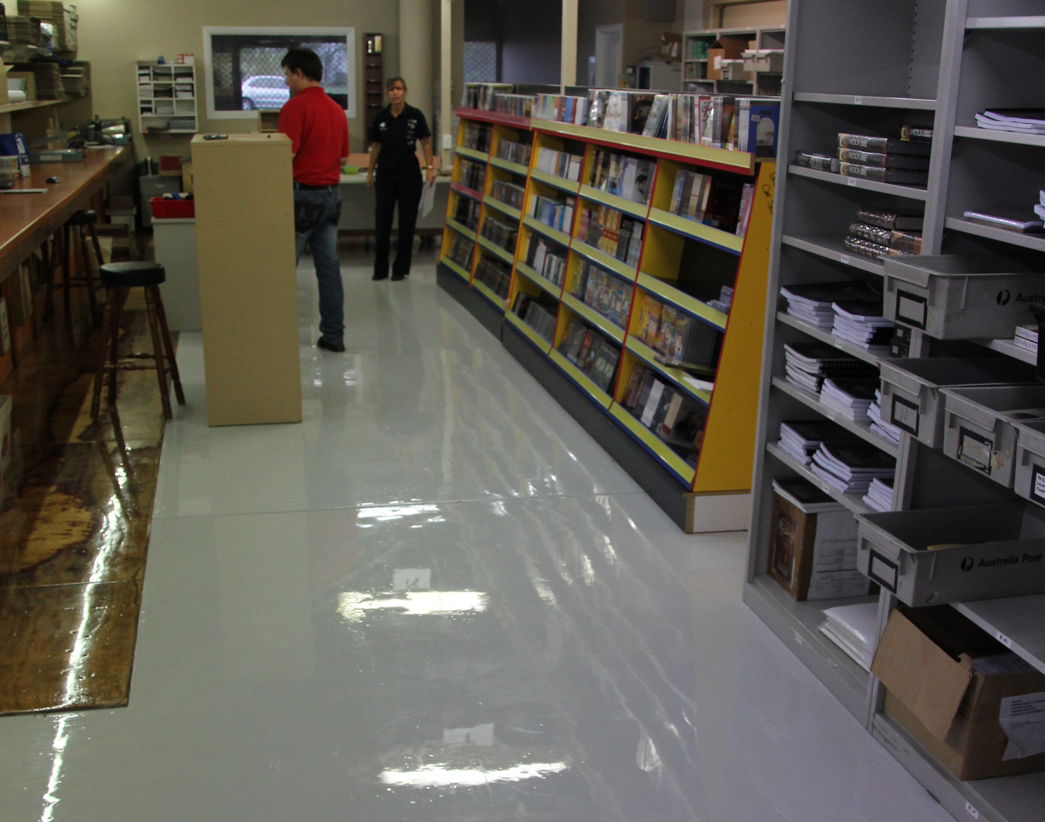 The new protective floor being used in the catalogue area of the broadcasters building, which contained rows of books and other documents.