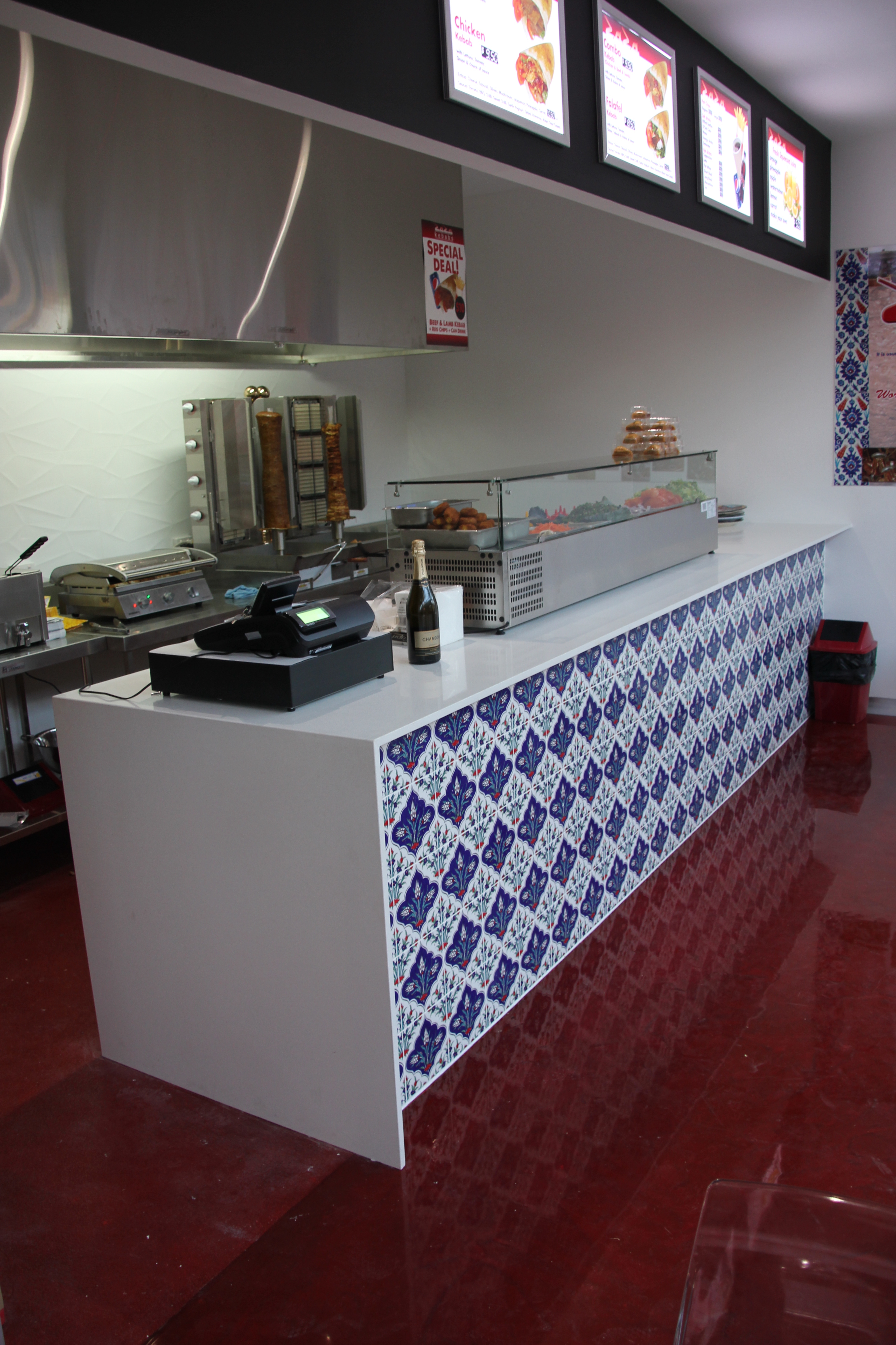 Decorative epoxy floor example - takeaway restaurant